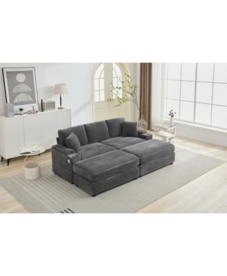  Modular Sectional Sofa Bed Set w/ Storage, USB & Cup Holders