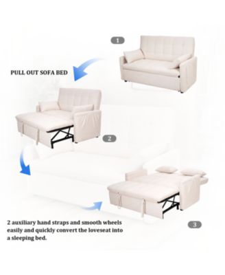 61" Fabric Sofa Bed with Storage Pockets & Adjustable Back