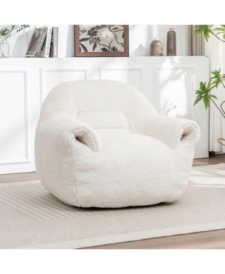 Comfy White Faux Fur Bean Bag Chair Sofa for Adults & Kids