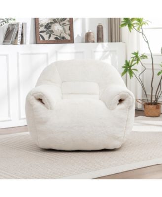 Comfy White Faux Fur Bean Bag Chair Sofa for Adults & Kids