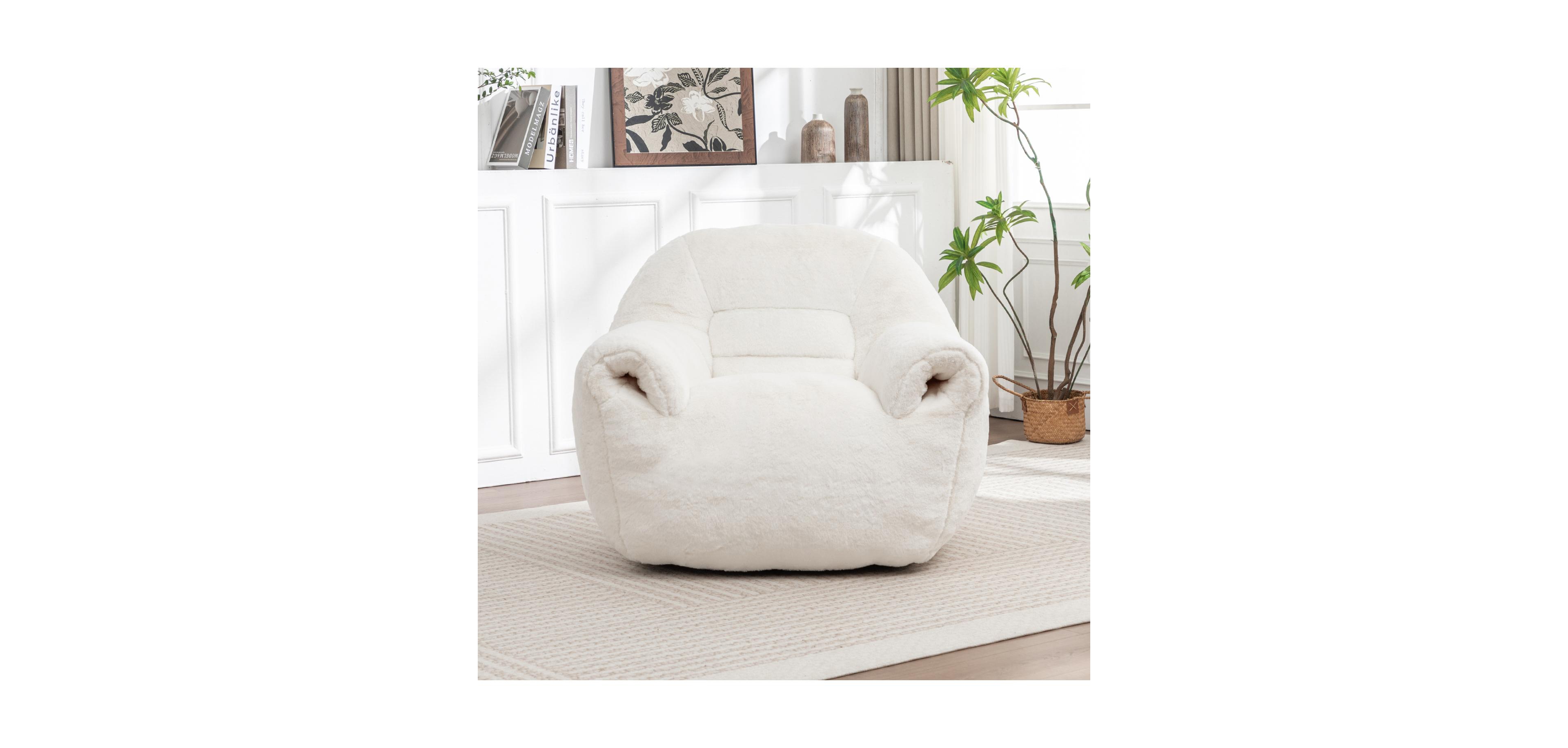 Streamdale Furniture Comfy White Faux Fur Bean Bag Chair Sofa for Adults & Kids
