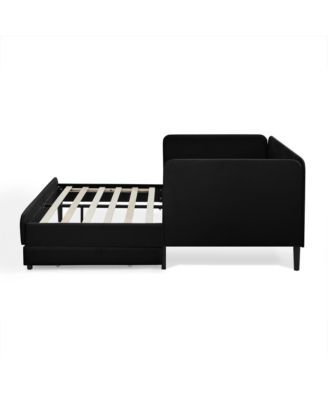 Upholstered Platform Bed Frame w/ 2 Drawers, Adjustable Velvet, Black