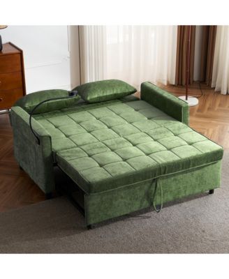 56.9" Loveseat Sleeper Sofa w/ USB Ports & Phone Holder, Green