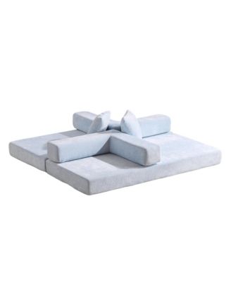 Convertible Floor Sofa Bed with Pillow & Armrest - Light Blue
