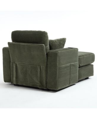 Corduroy Chaise Lounge Sofa, Detachable Cushions, 3 Colours