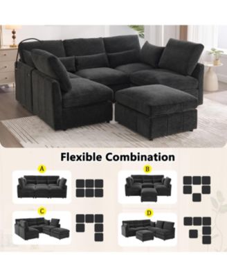 Streamdale Modern Sectional Sofa U-shaped Couch w/ Ottoman, USB & Phone Holder