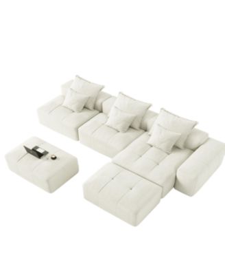 Modern Chenille Sectional Sofa with 6 Pillows
