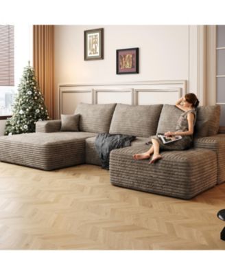 107" Cloud Sectional Sofa with Ottoman, Modern Upholstered Couch, Camel Corduroy