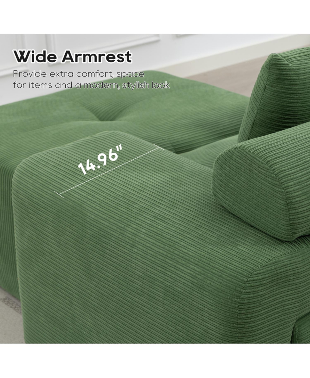 Streamdale Furniture L-Shaped Corduroy Sectional Sofa Bed - Memory Foam