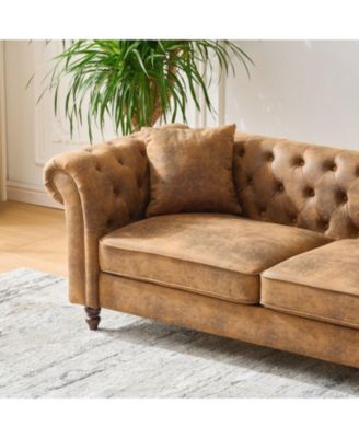 66" Chesterfield Tech Fabric Sofa, Mid Century Modern Couch, Brown