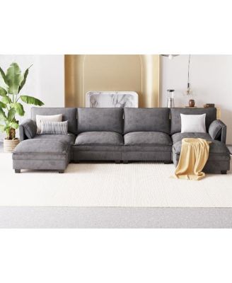  141.5" U-Shaped Sofa Couch with Ottoman & Pockets