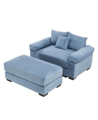  Oversized Cloud Modular Sectional Couch, Corduroy, Ottoman, Chaise - Blue