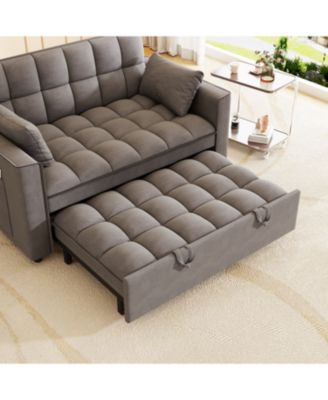 Velvet Sleeper Sofa Couch Bed - Small Loveseat with Pillows - Dark Gray