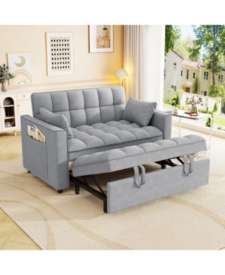 Velvet Sleeper Sofa Couch Bed - Small Loveseat with Pillows - Gray