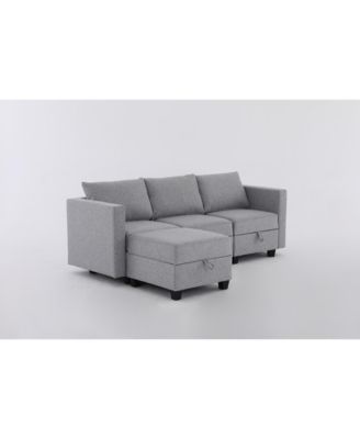 Small Sectional Sofa Couch with Convertible Chaise Ottoman - Light Grey