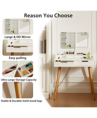 Makeup Vanity Desk with Lights & Mirror, 3 Color Modes, 2 Drawers, White 31.5"