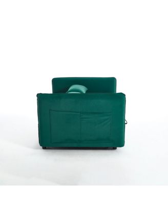 55" Velvet Futon Sofa Bed with Pillows & Side Pockets