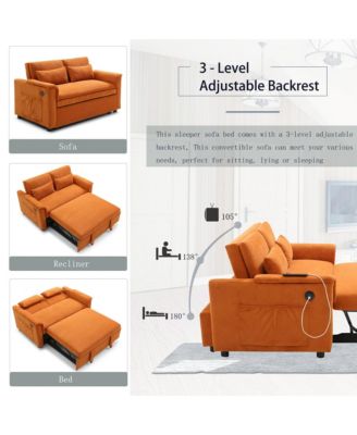 Streamdale 55" Velvet Pull Out Sofa Bed with USB Ports & Pockets