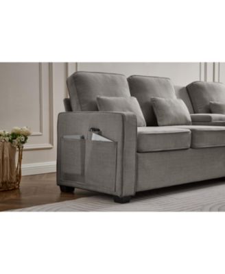 Streamdale 114" Sofa w/ Console, Cupholders, USB Ports, Pillows