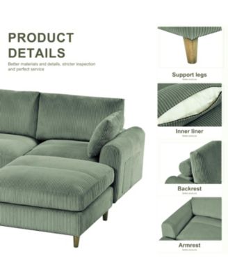 Corduroy Modular Sectional Sofa, Olive Green 6 Seat