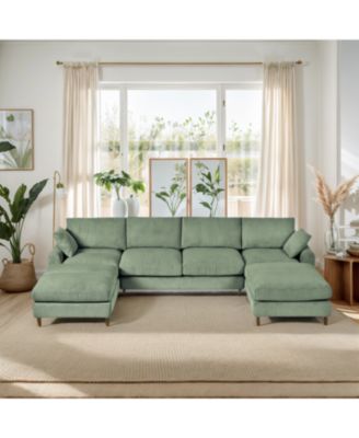 Corduroy Modular Sectional Sofa, Olive Green 6 Seat