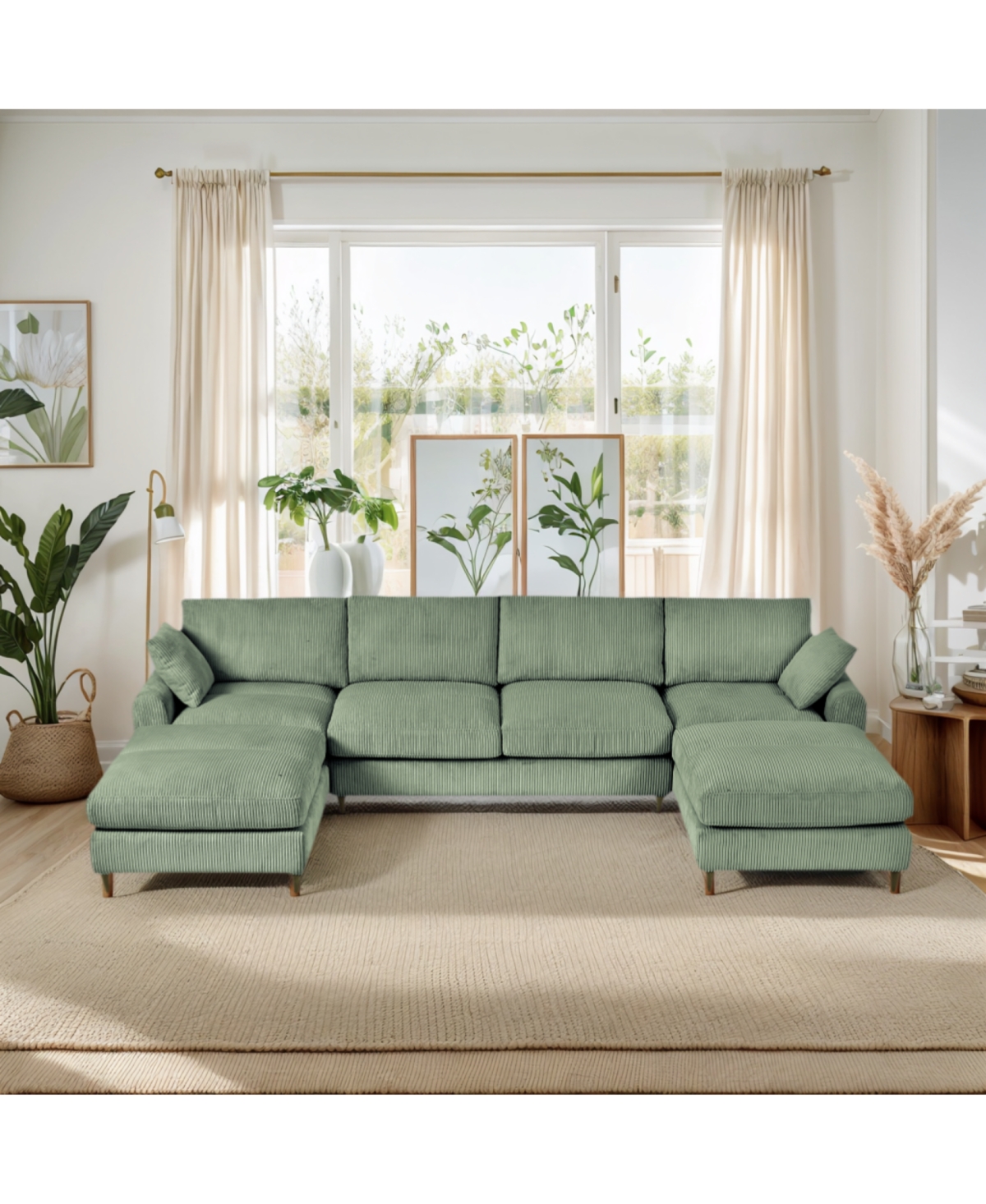 Streamdale Furniture Corduroy Modular Sectional Sofa, Olive Green 6 Seat