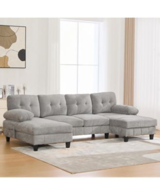 U-Shaped Chenille Sectional Sofa with Dual Chaise & Storage