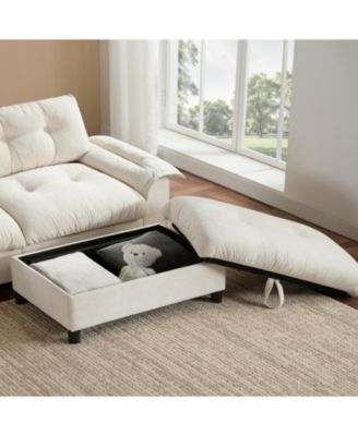 L-Shape Sectional Sofa w/ Ottoman, Charging, Cup Holder, Storage