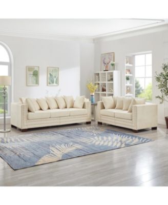 Modern Velvet Sofa 2+3 Seater, Silver Nail Trim, Apricot