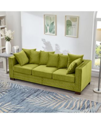 Green Velvet Sofa 2+3 Seater, Silver Nailhead Trim