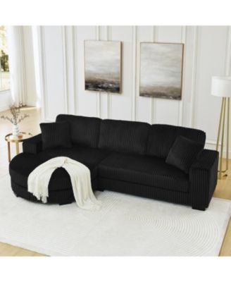  Corduroy Tufted Sleeper Sectional Sofa, L-Shaped, Modular - Black
