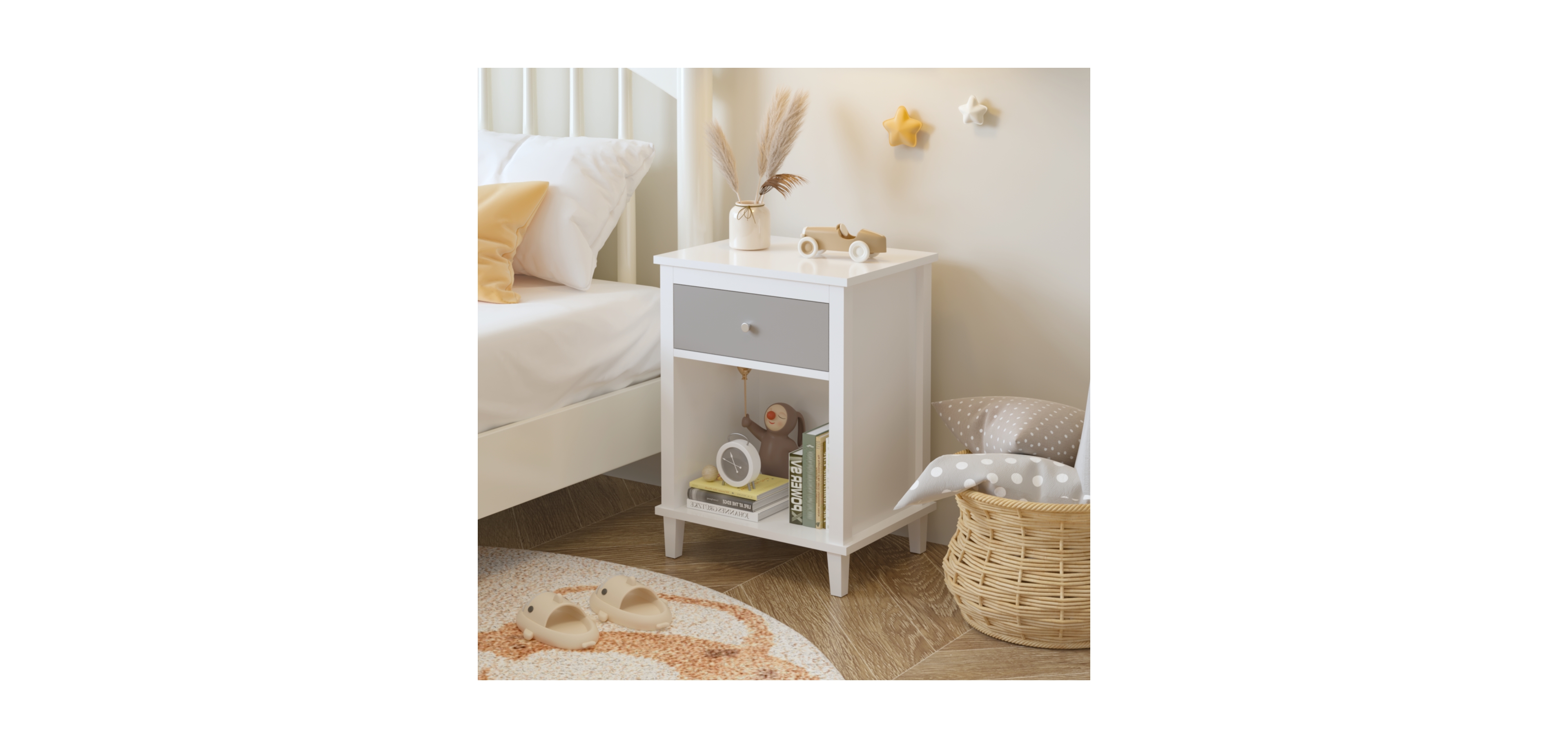 Streamdale Furniture Wooden Nightstand - Gray/Silver Handle