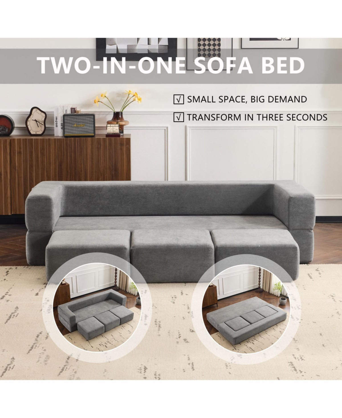 Streamdale Furniture Convertible Sectional Sofa with Footrests - Grey