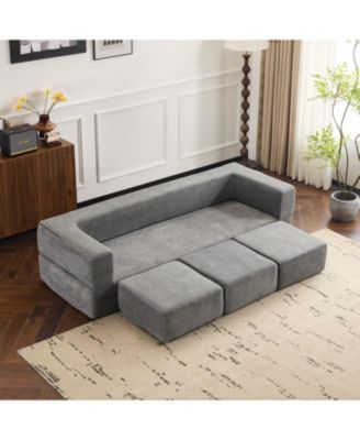 Convertible Sectional Sofa with Footrests - Grey