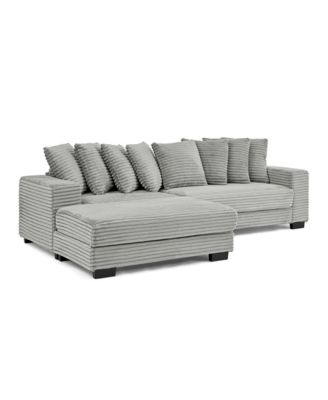 Corduroy Tufted Sleeper Sectional Sofa, L-Shaped Modular Convertible - Gray