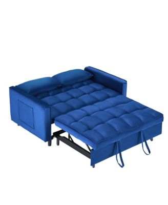 55" Blue Velvet Sofa Bed with Pockets