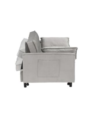 Velvet Loveseat Futon Sofa Bed with Pillows & Pockets - Gray