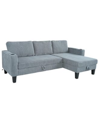 Streamdale Reversible Corduroy Sectional Sofa with Storage Chaise & USB
