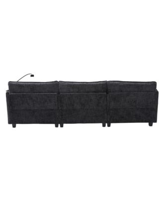  Oversized Sectional Sofa Cloud Couch w/ Ottoman, USB & Phone Holder