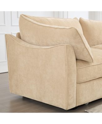  Chenille 4-Seater Sofa w/ Underseat Drawers & Crescent Arms - Wheat