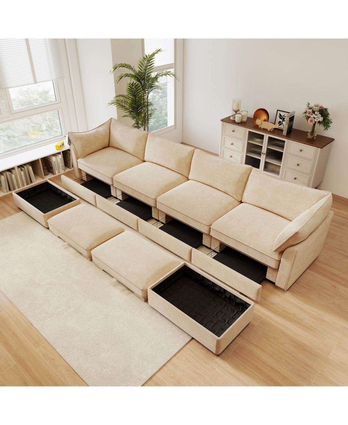 Streamdale Furniture Streamdale U Shape Sectional Sofa with Ottomans & Storage - Chenille Wheat