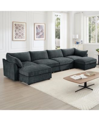  U Shape 4 Seater Sofa with Ottomans & Storage - Chenille Gary