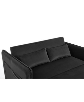 55" Velvet Futon Sofa Bed with Pillows & Side Pockets