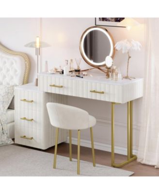 Velvet Vanity Desk Set, Marble Top, Adjustable Storage