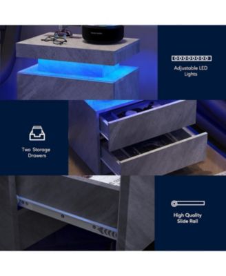 LED Nightstand Bedside Table with 2 Drawers
