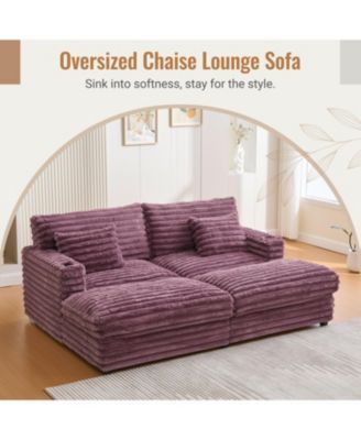 Oversized Chaise Lounge Sofa Bed with USB & Cup Holders