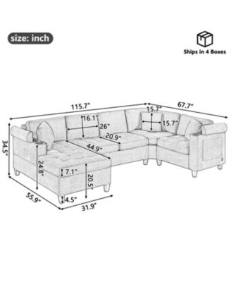 Modern U-Shaped Sectional Sofa with USB & Storage, Beige