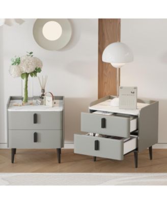 Streamdale Gray Nightstands Set of 2, Marble Top, 2 Drawers
