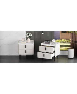 Streamdale Gray Nightstands Set of 2, Marble Top, 2 Drawers