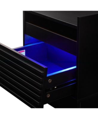 Streamdale Mid Century Nightstand with Charging & LED, 2 Drawers, Bedside/End Table, Black